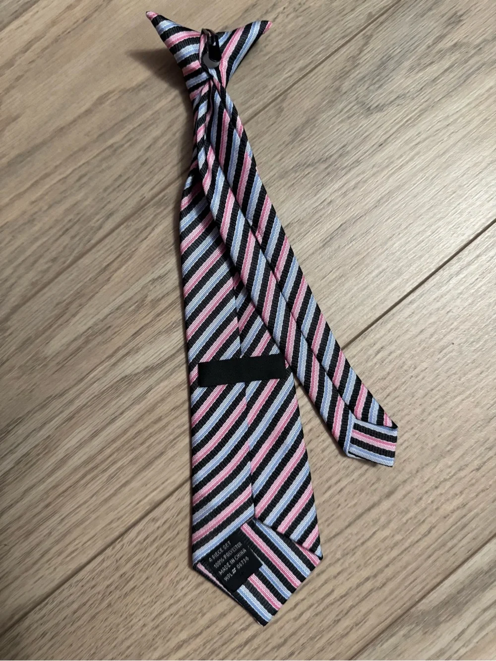 Striped Pink and Blue boys clip on Tie